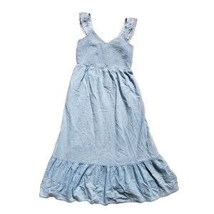 Old Navy Dress Women Medium Sleeveless Lace Blue Smocked Bodice Maxi Prairie EUC